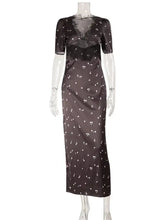 Ahagaga Eelgant Dresses For Women Patchwork Lace Floral V-Neck Short Sleeves Slim Fit Bodycon Trend Sheath Femlae Vestidos Robes SHOPEZRA L.L.C.