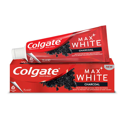 Colgate Max White Charcoal Toothpaste: Whiten Teeth &amp; Remove Stains Naturally | Activated Charcoal for Daily Use, 2.54 fl oz