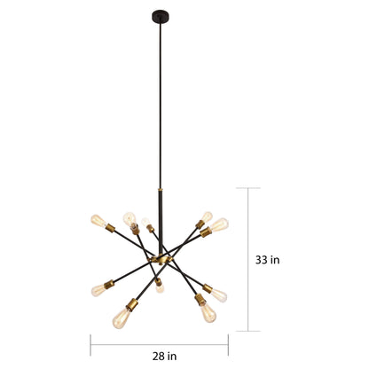 Elegant Lighting Axel 10 Light Chandelier in Black and Brass