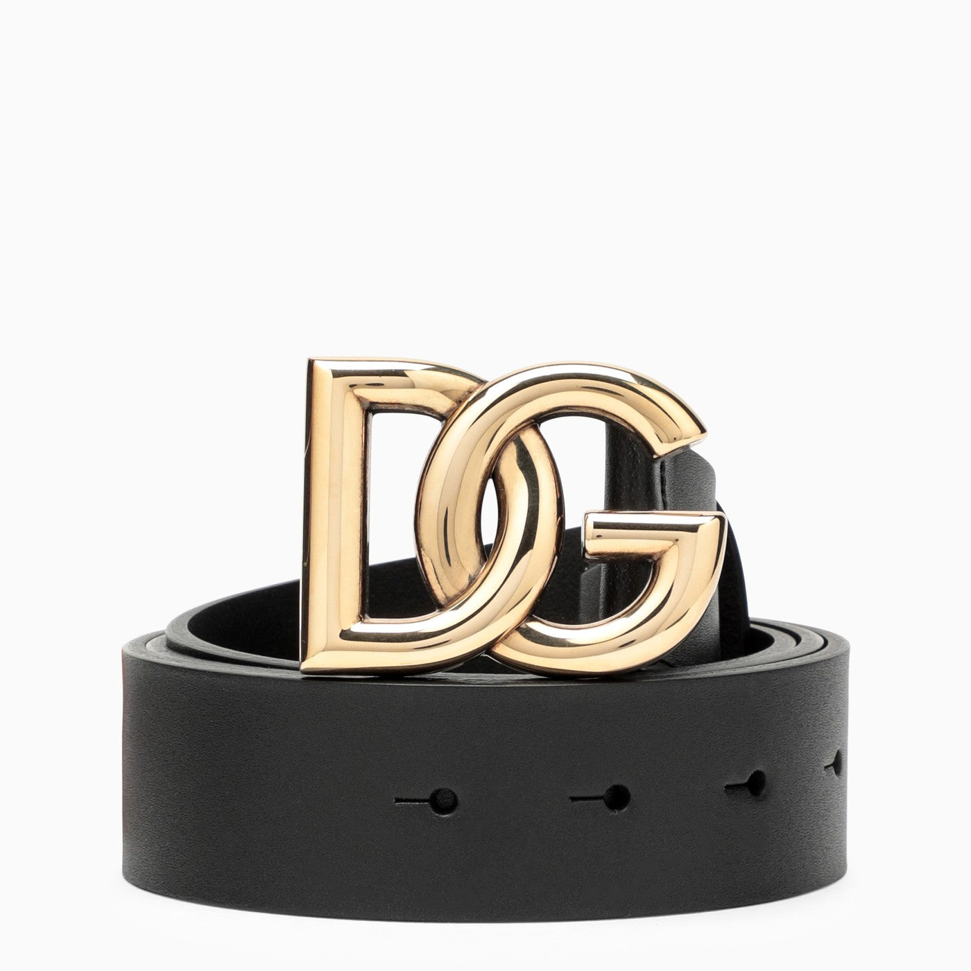 Dolce&amp;Gabbana Black Belt With Rutenium Dg Plaque
