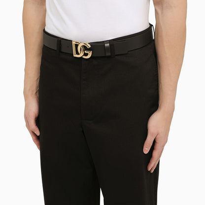 Dolce&amp;Gabbana Black Belt With Rutenium Dg Plaque