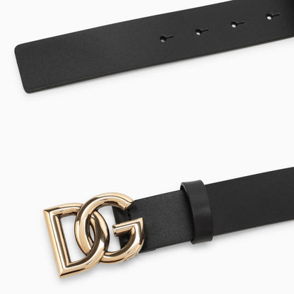 Dolce&amp;Gabbana Black Belt With Rutenium Dg Plaque