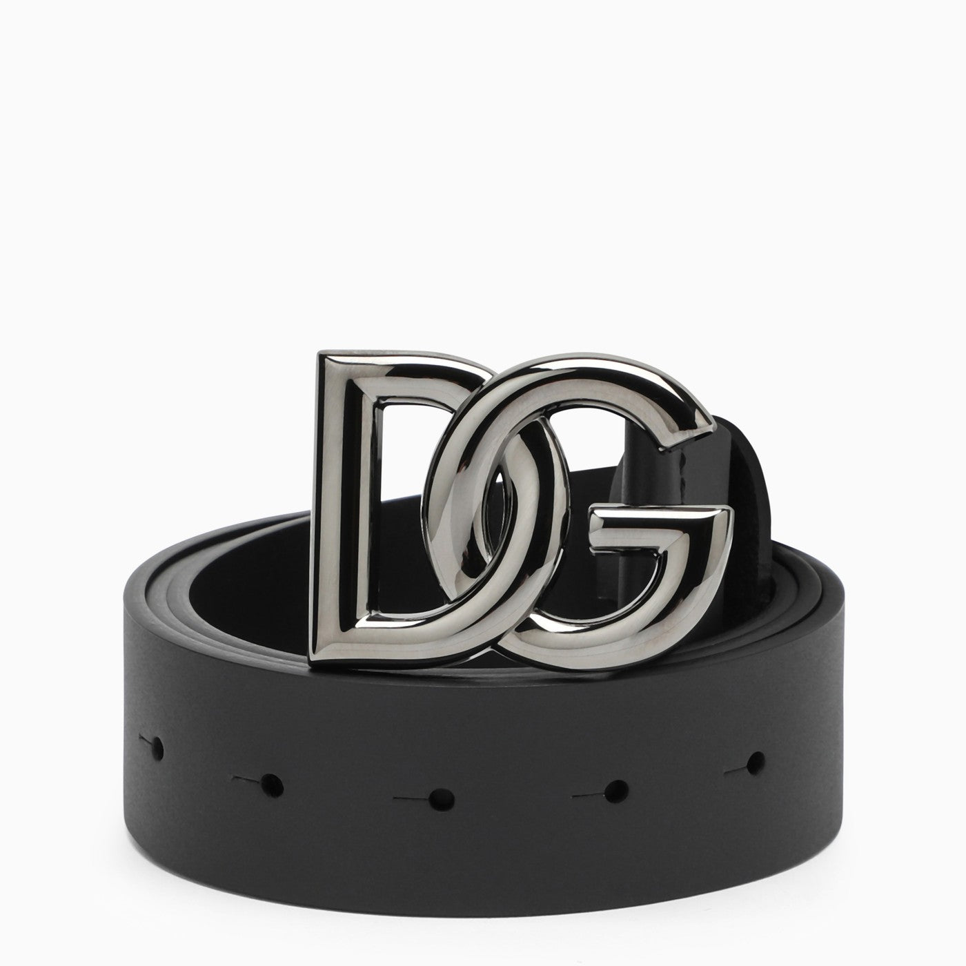 Dolce&amp;Gabbana Black Belt With Rutenium Dg Plaque