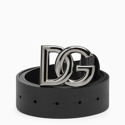 Dolce&amp;Gabbana Black Belt With Rutenium Dg Plaque