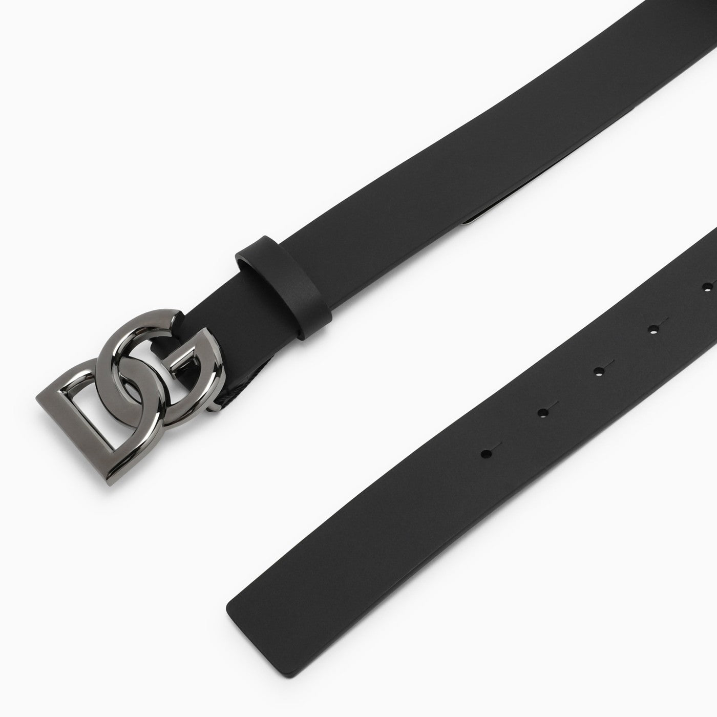 Dolce&amp;Gabbana Black Belt With Rutenium Dg Plaque