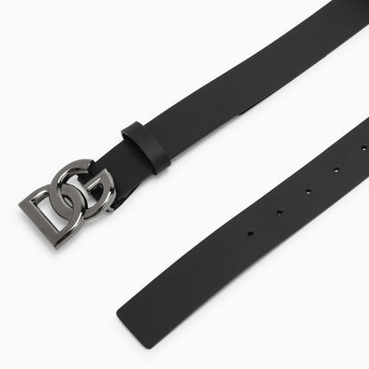 Dolce&amp;Gabbana Black Belt With Rutenium Dg Plaque