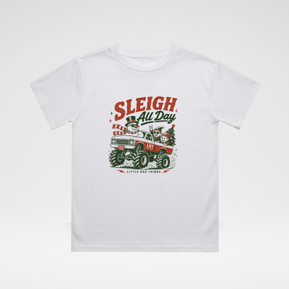 SLEIGH ALL DAY TODDLER CHRISTMAS MONSTER TRUCK TEE - WHITE