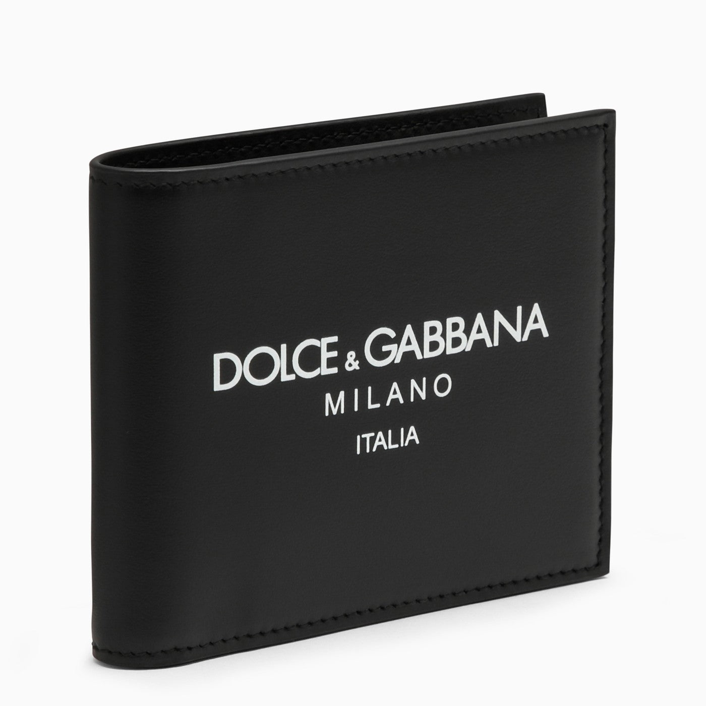 Dolce&amp;Gabbana Black Leather Bi Fold Wallet With Logo