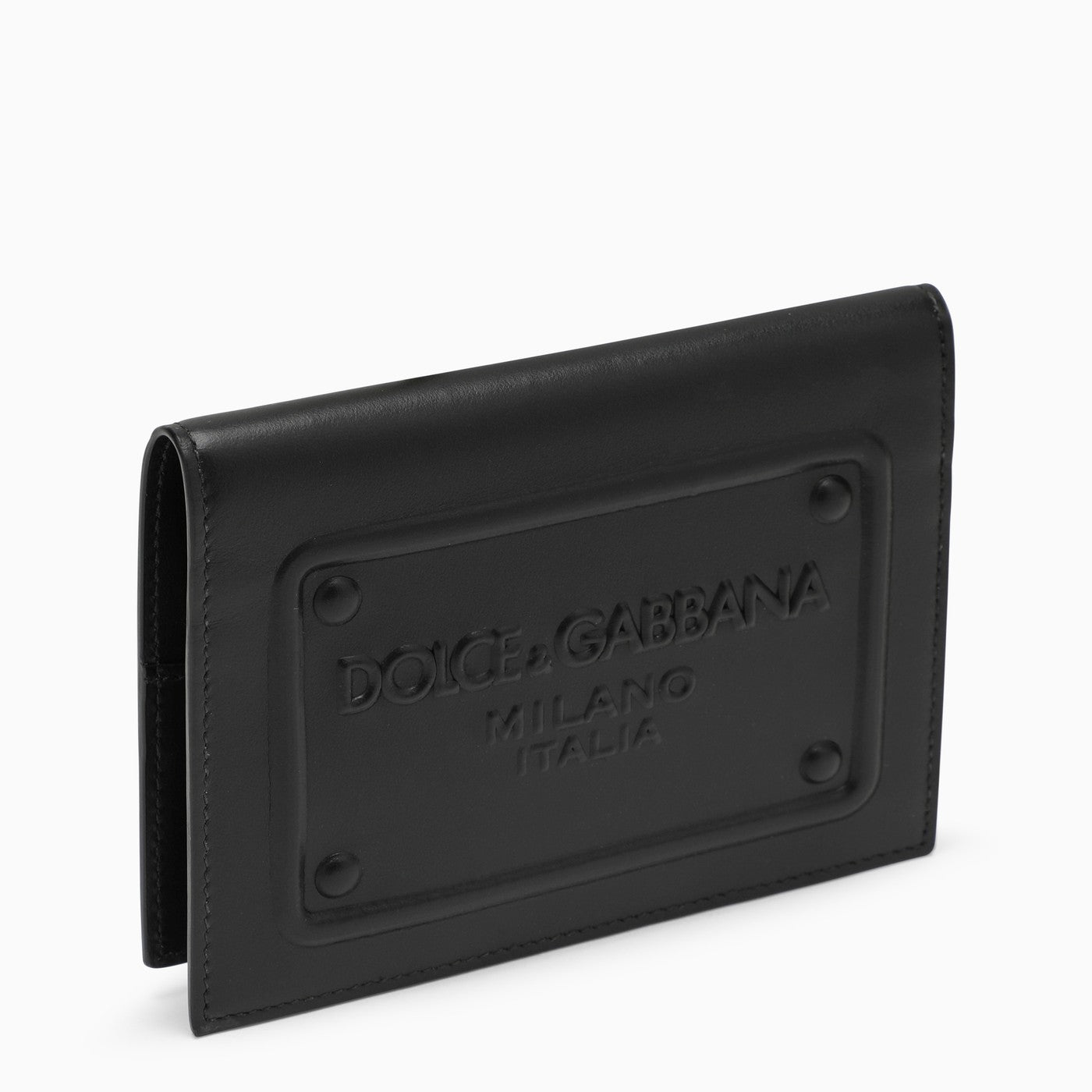 Dolce&amp;Gabbana Black Leather Passport Holder With Logoed Plaque