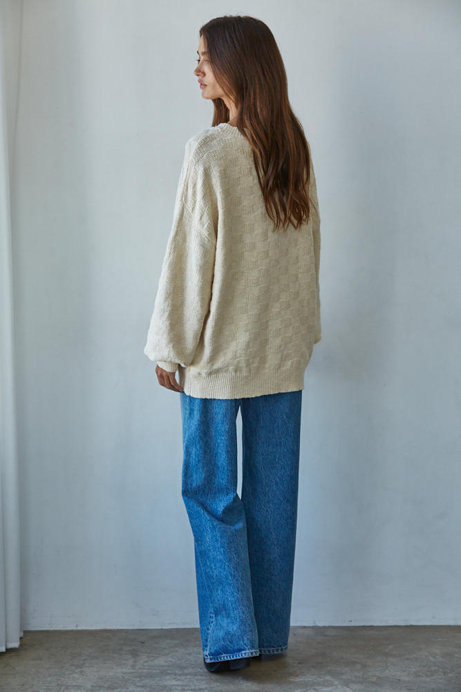 Iona Checkered Knit Pullover: Cream