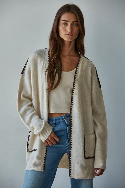 Lotte Contrast Stitch Open Cardigan