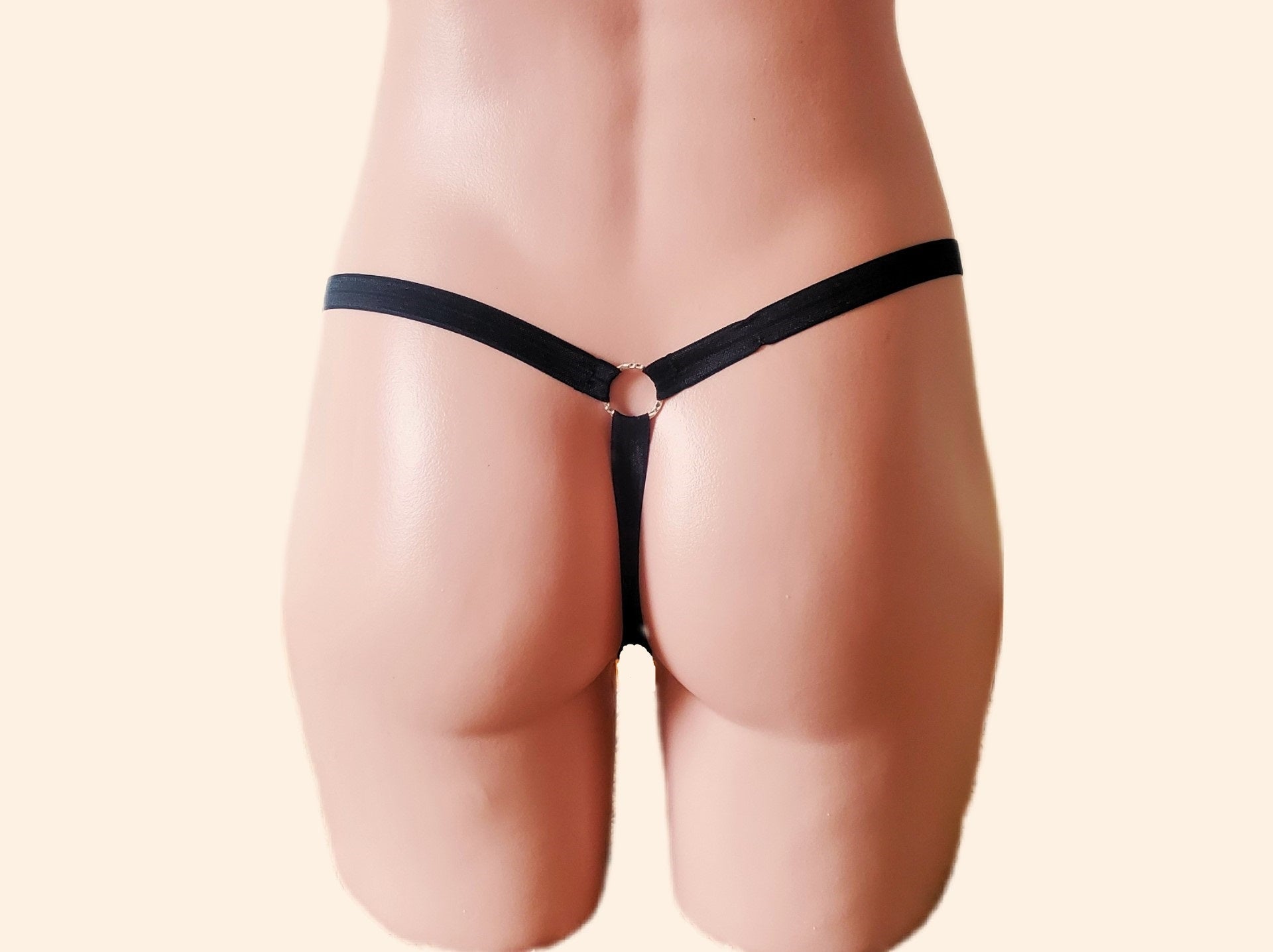 Sexy Black BDSM O Ring Thong Crotchless Lingerie Panty