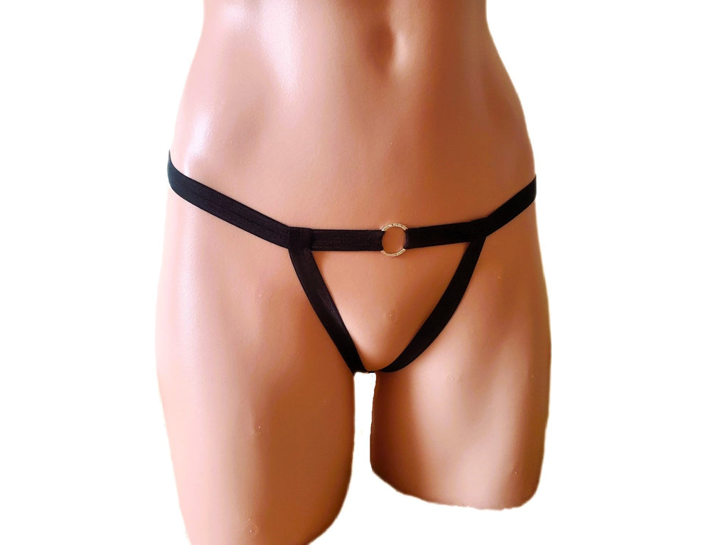Sexy Black BDSM O Ring Thong Crotchless Lingerie Panty
