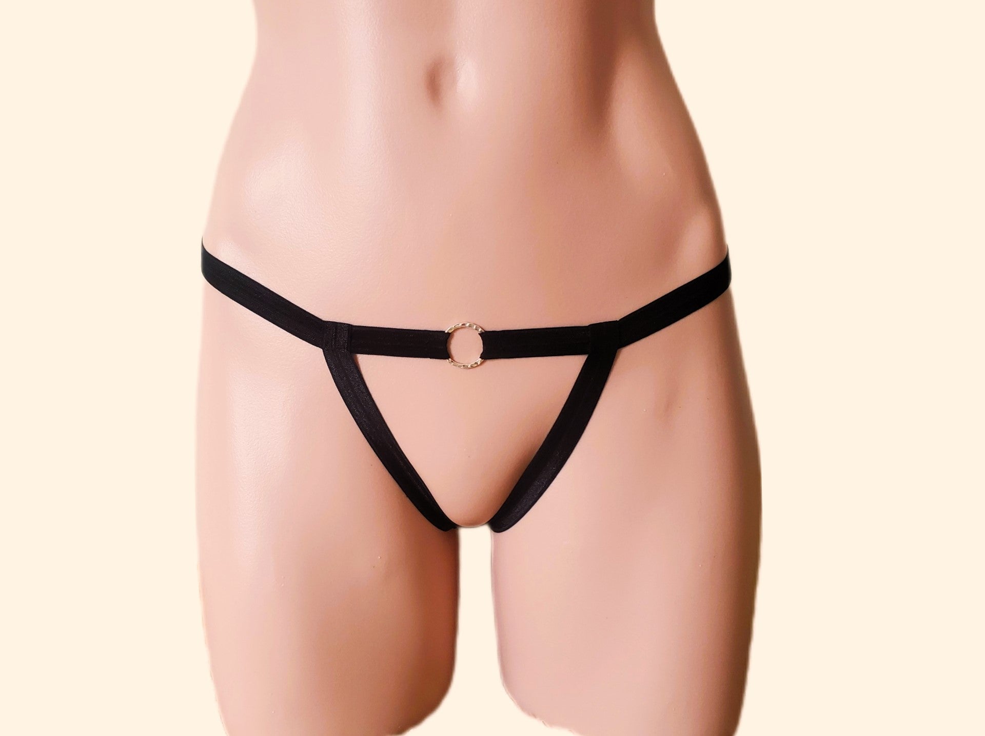 Sexy Black BDSM O Ring Thong Crotchless Lingerie Panty