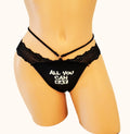 All You Can Eat Black Thong Panty With Lace Waistband