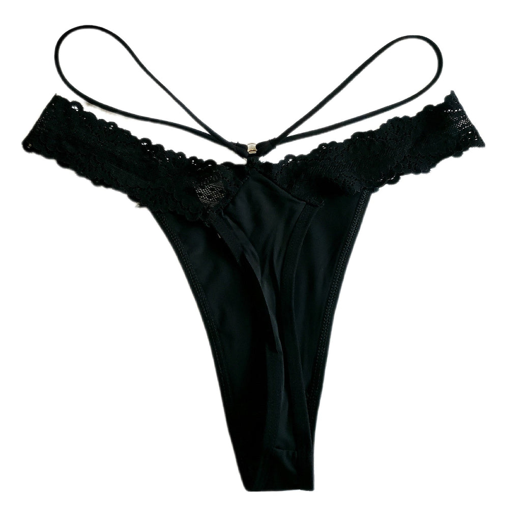 All You Can Eat Black Thong Panty With Lace Waistband