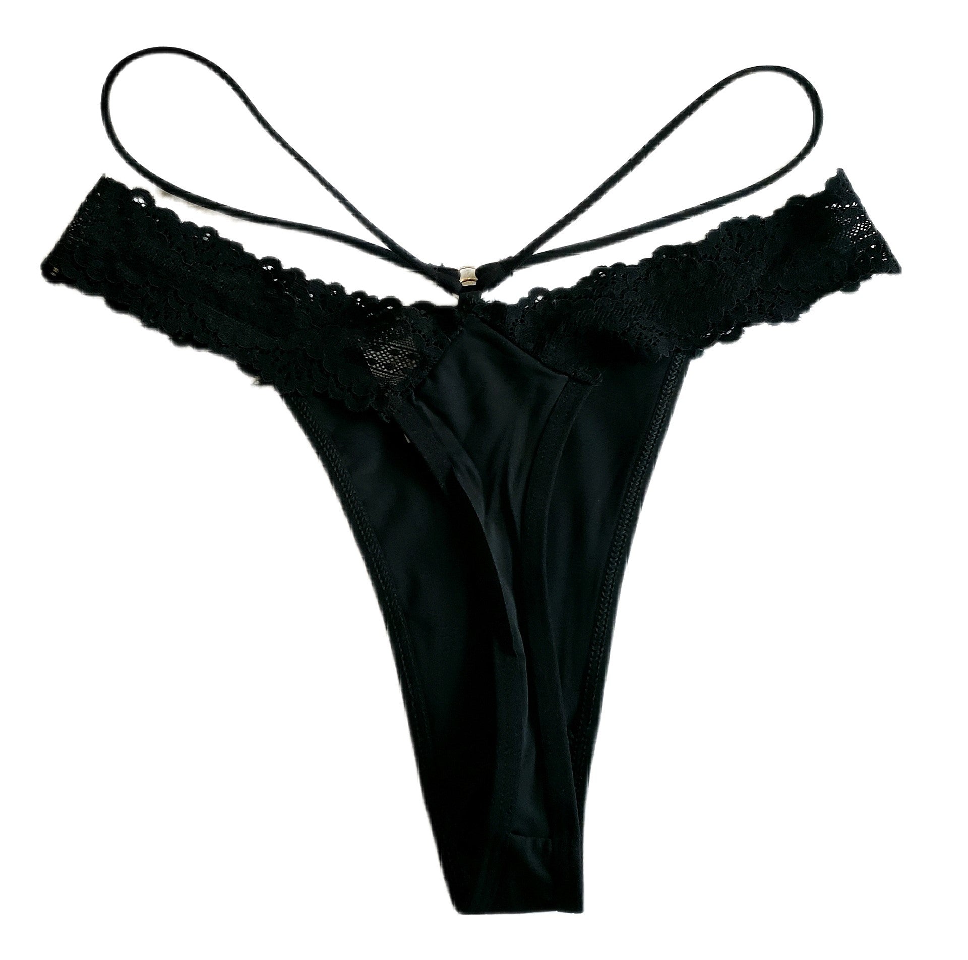 All You Can Eat Black Thong Panty With Lace Waistband