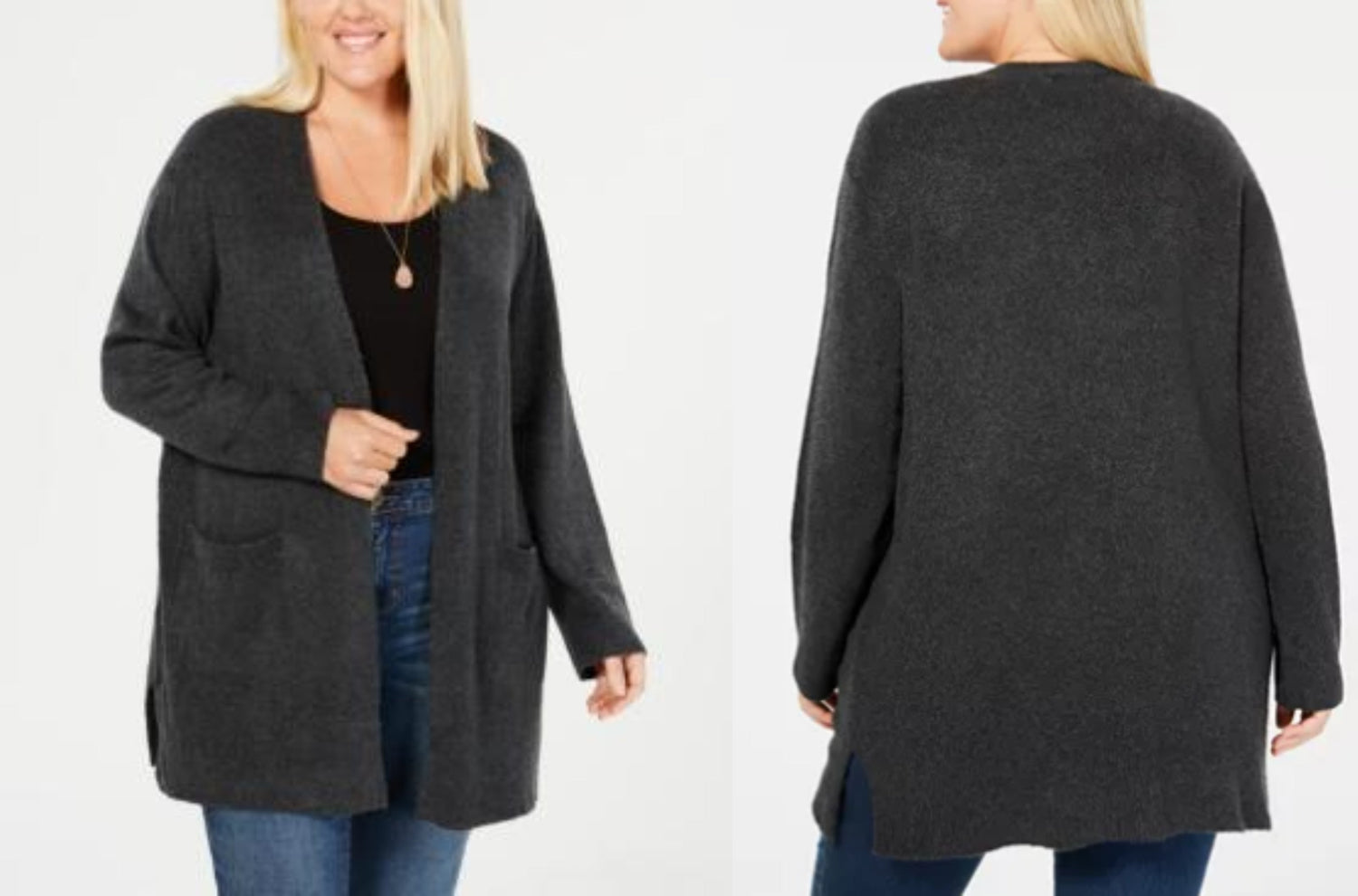 Style &amp; Co. Womens Plus Heathered Ribbed Trim Cardigan Sweater