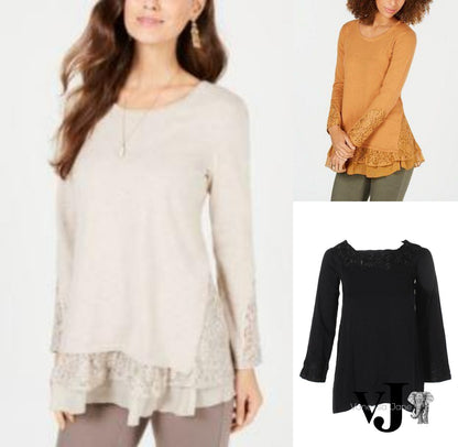 Style &amp; Co Petite Lace Hem Tunic Sweater