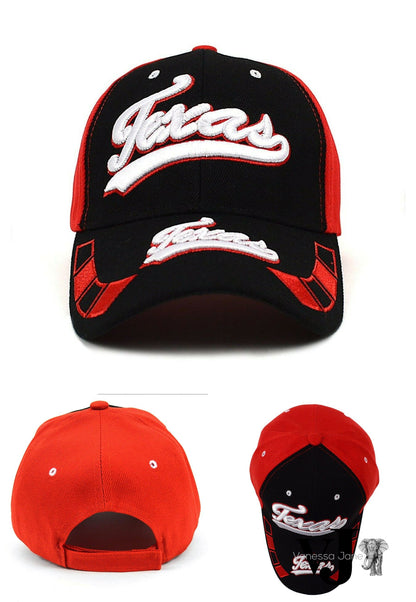 Texas Red &amp; Black 3D Embroidered Baseball Cap, Hat