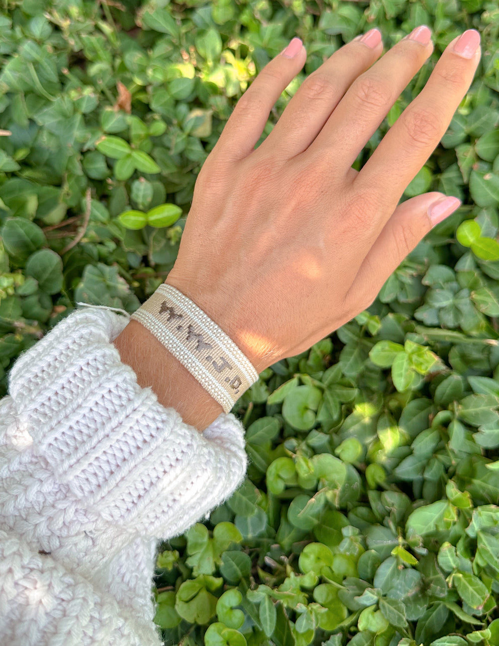 Beige WWJD Embroidered Bracelet