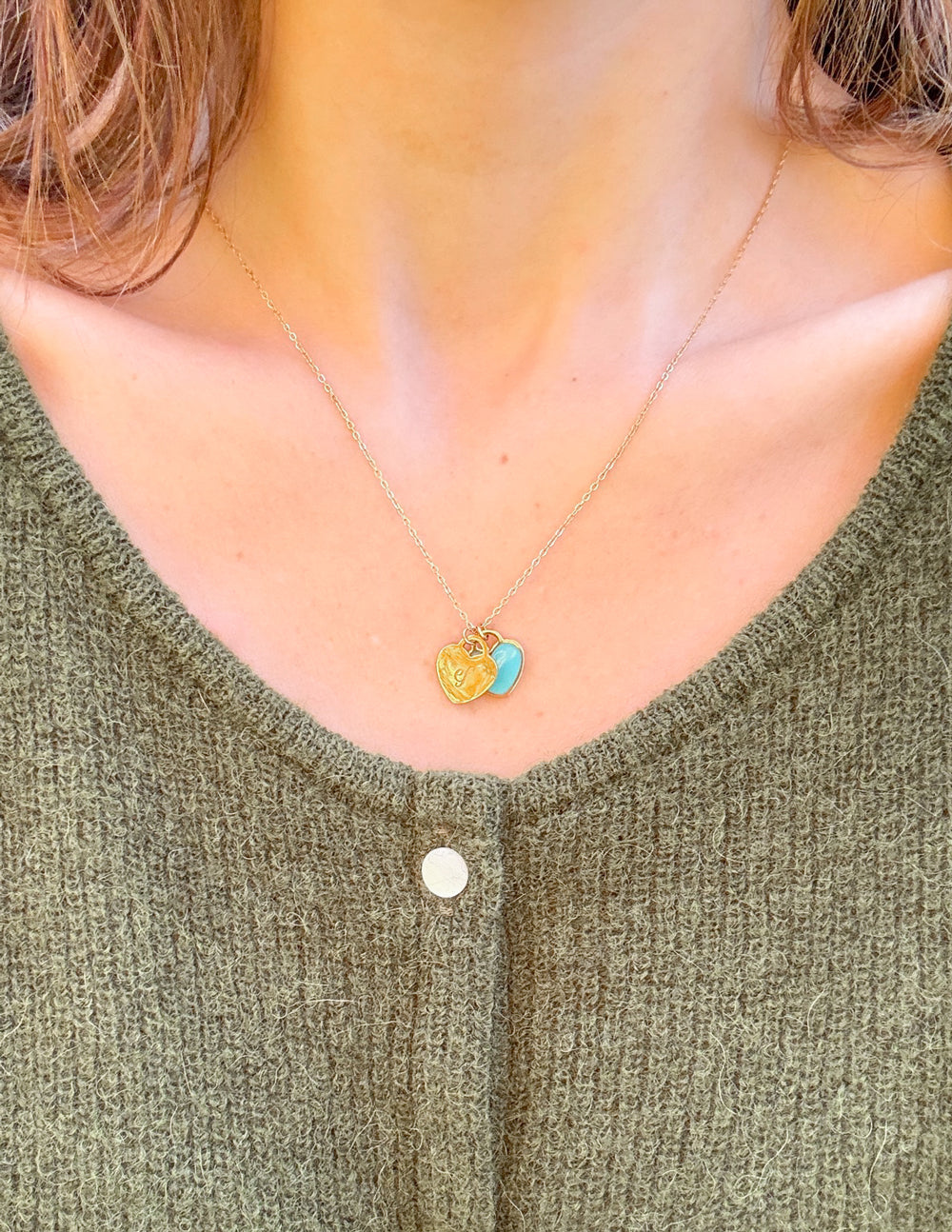 Blue Enamel Heart Logo Necklace