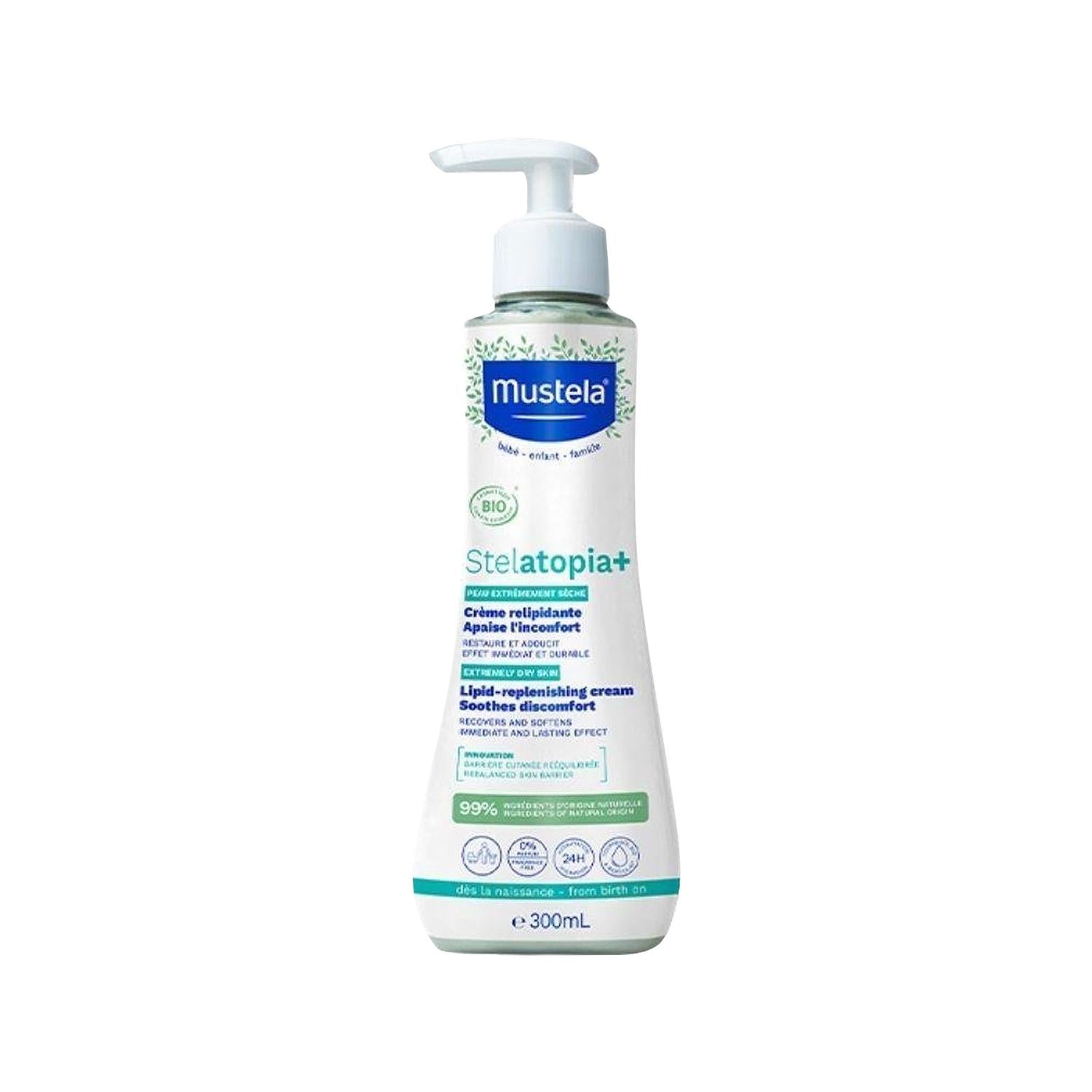 Mustela Stelatopia Lipid-Replenishing Cream 300ml - Gentle Moisturizing Cream for Dry &amp; Sensitive Skin