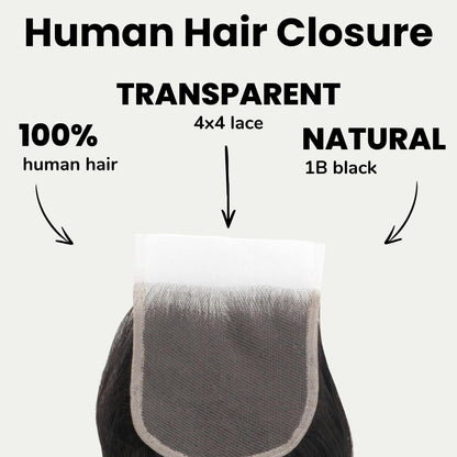 Brazilian Body Wave 4x4 Transparent Lace Human Hair Closure