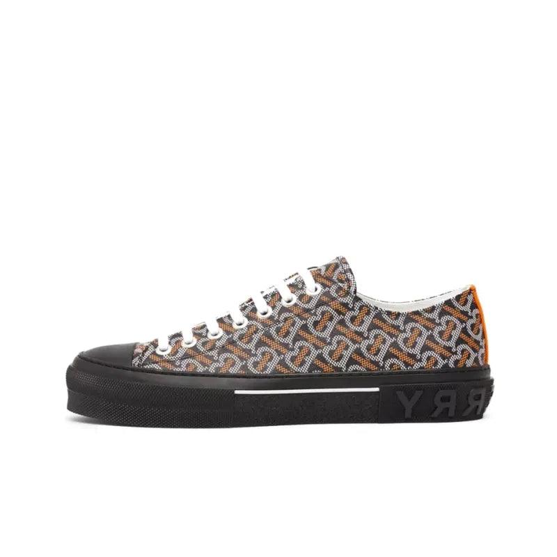 Burberry Monogram Pattern Low Top Black Orange Canvas