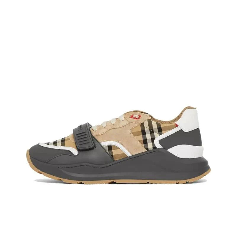 Burberry Ramsey Vintage Check Suede Leather Sneakers Grey Archive Beige