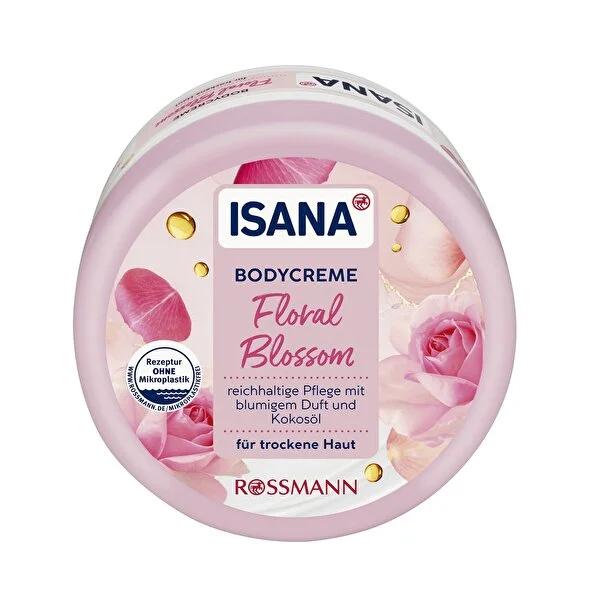 Isana Body Cream Jar Floral Blossom 500ml - Vegan Moisturizer for Dry Skin with Coconut Oil