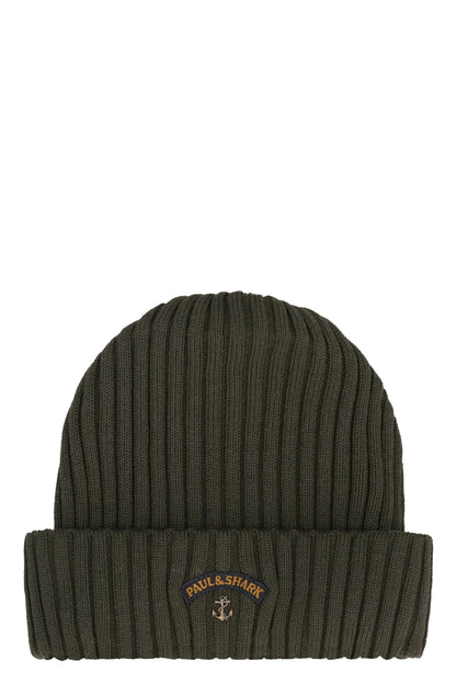PAUL &amp; SHARK Ribbed Wool Beanie with Front Logo Detail