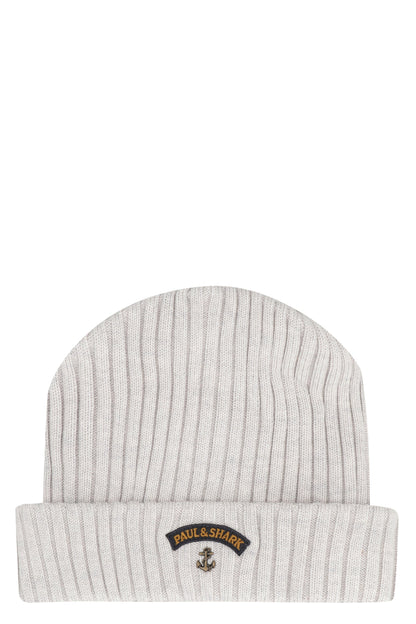 PAUL &amp; SHARK Ribbed Wool Beanie with Front Logo Detail