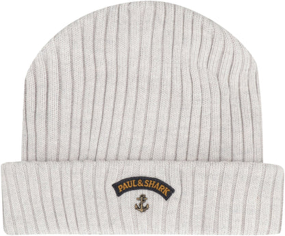 PAUL &amp; SHARK Ribbed Wool Beanie with Front Logo Detail