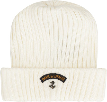 PAUL &amp; SHARK Ribbed Wool Beanie with Front Logo Detail