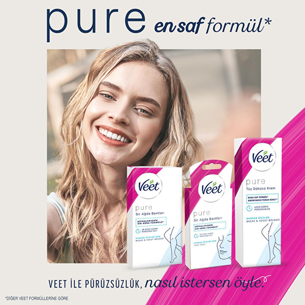 Veet Pure Facial Wax Strips for Sensitive Skin - Hypoallergenic Hair Removal for Face, Easy-Gelwax Technology, 20 Strips &amp; 4 Wipes