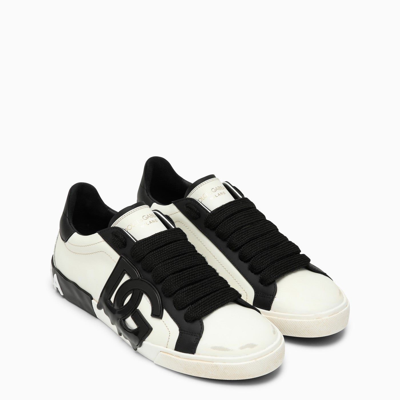 Dolce&amp;Gabbana Portofino Vintage White/Black Leather Trainer