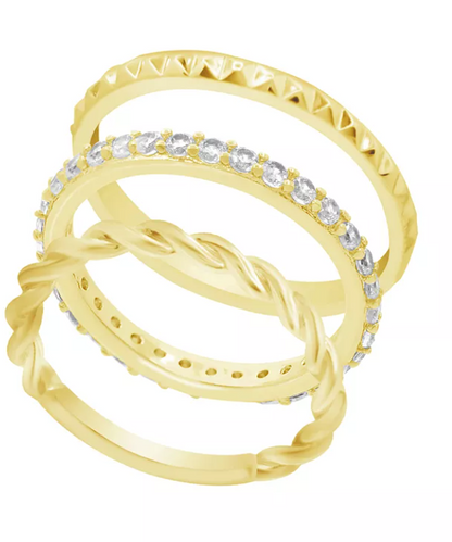 And Now This Triple Stack Cubic Zirconia Ring, Gold Plate, Size 8
