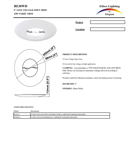 Elegant Lighting RE30 Elitco 6inch Round Open Trim - Pack of 12