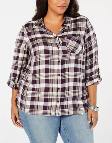 Style &amp; Co. Womens Plaid Collar Utility Button-Down Top Shirt