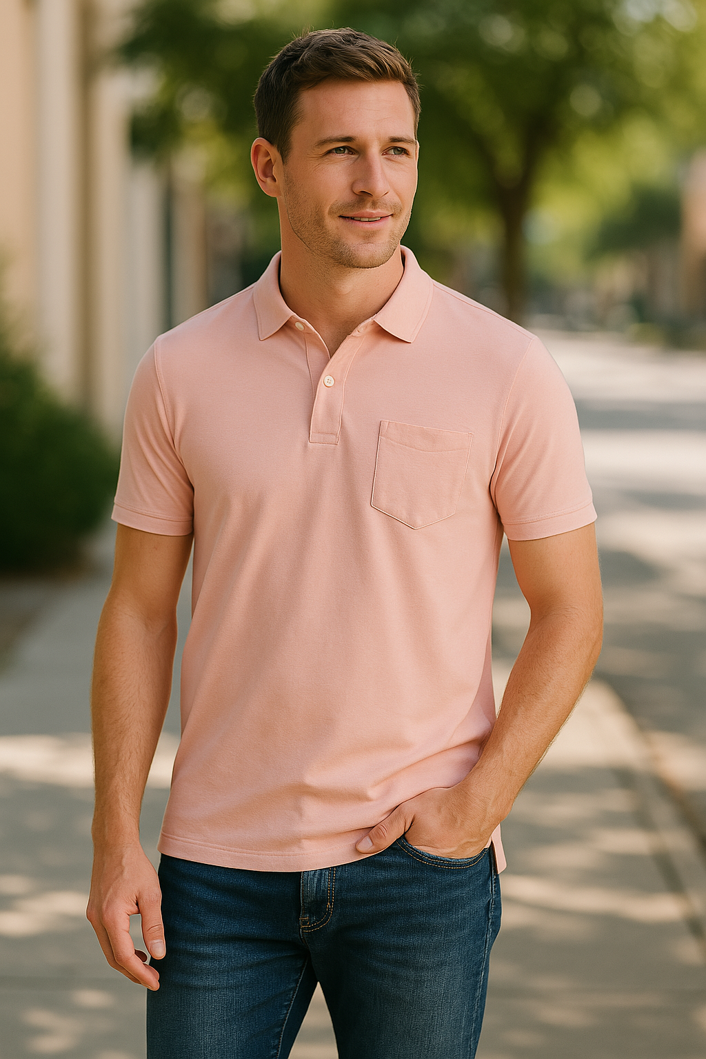 Vintage 1946 Mens Stretch Pique Polo, Light Pink