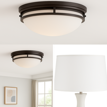 World Imports 13.25 in. Oil Rubbed Bronze LED Flushmount with Frosted Glass