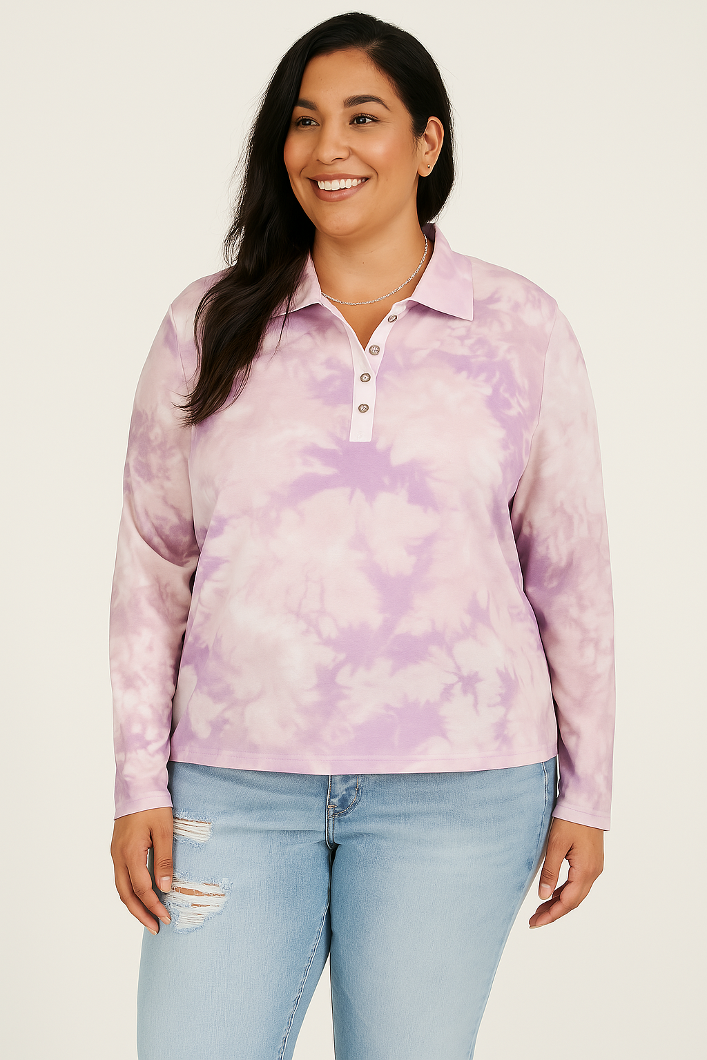 Love Fire Plus Size Tie-Dye Printed Polo Shirt
