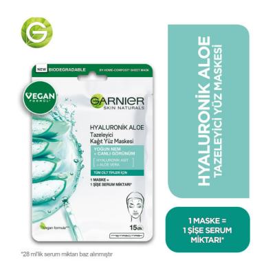 Garnier Hyaluronic Aloe Vera Hydrating Face Mask - Refreshing &amp; Revitalizing Sheet Mask for Dry Skin, Intense Moisture &amp; Soothing Comfort