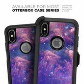 Colorful Nebula skin kit for iPhone OtterBox cases by Ezra, featuring vibrant galaxy-inspired designs on a sleek phone case.