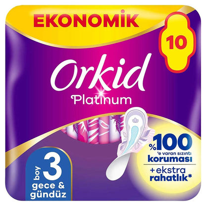 Orkid Platinum Night Sanitary Pads with Wings 10 Count