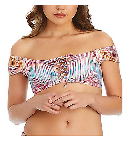 Raisins Juniors Off-The-Shoulder Strappy Lace Front Bikini Top