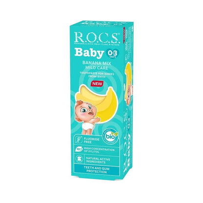 ROCS Baby Toothpaste, 45g - Natural Banana Flavor, Fluoride-Free &amp; SLS-Free for Infants &amp; Toddlers