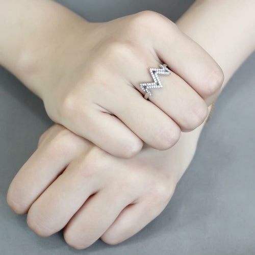 No plating stainless steel ring with clear AAA grade CZ center stone