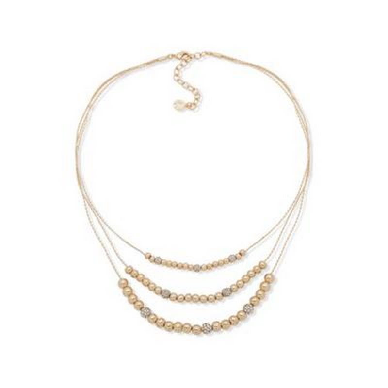 Anne Klein Gold-Tone Pave Fireball &amp; Bead Layered Necklace, 16 + 3" Extender"